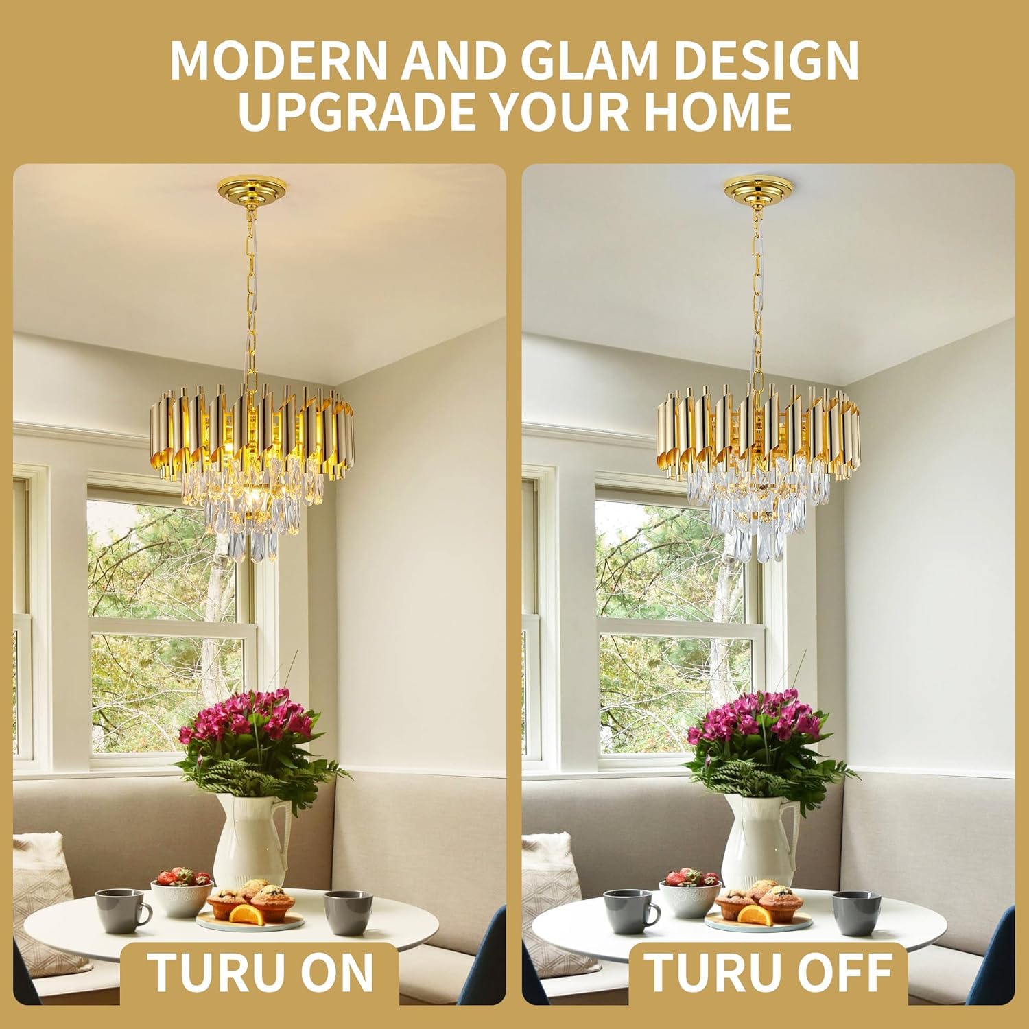 ADWAIT Golden Crystal Chandelier Jhumar (400mm)